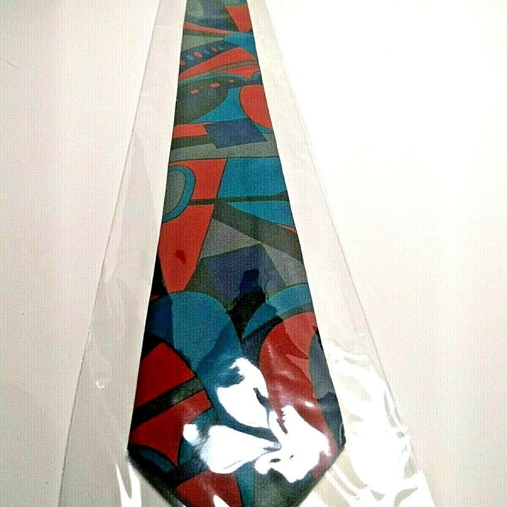 Abstract Floral Mens Neck Tie Red Black Blue Strin